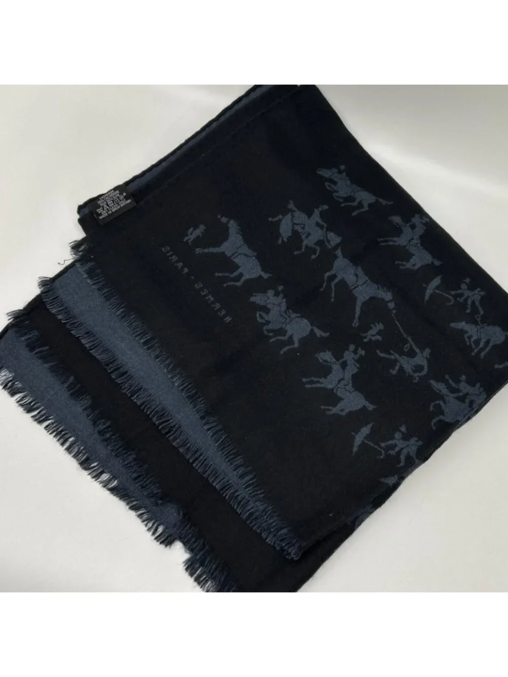 Hermes Navy Cashmere Silk Hose Scarf